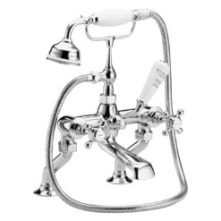 Bayswater White Bath Shower Mixer With Crosshead & Hex Collar
