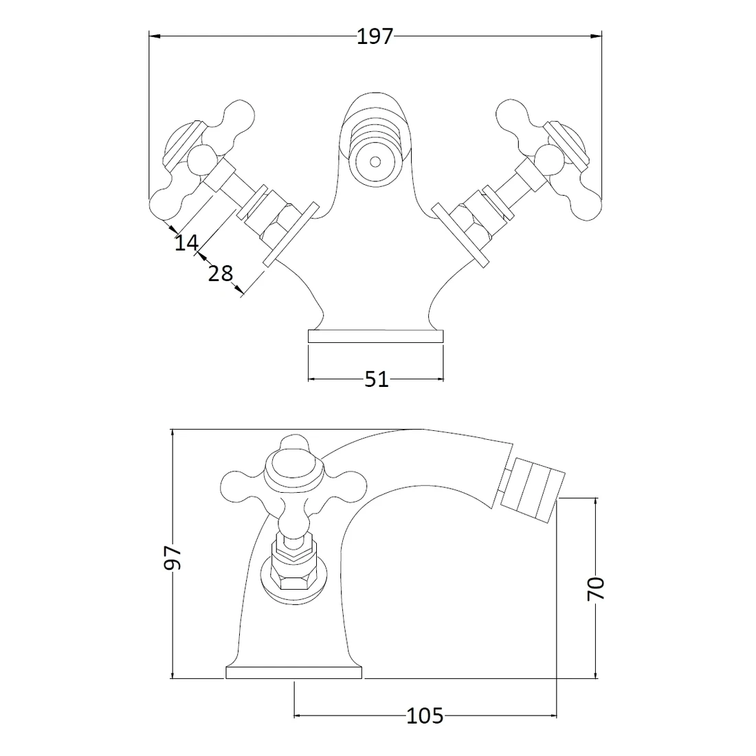 Bayswater Black Mono Bidet Mixer With Crosshead & Hex Collar 4 Bayswater Black Mono Bidet Mixer With Crosshead & Hex Collar - Image 2