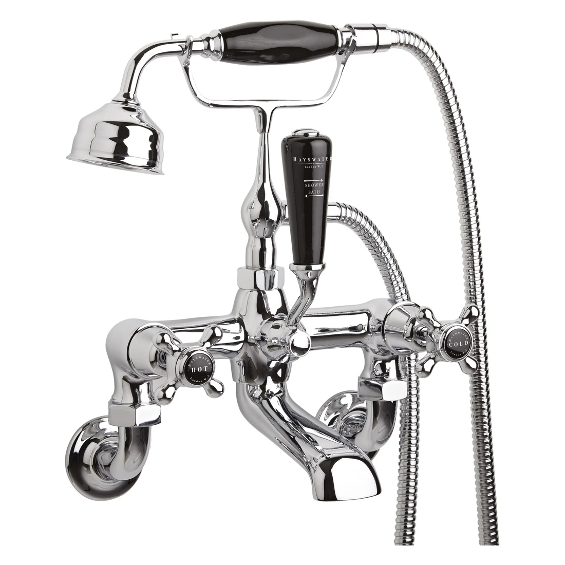 Bayswater Black Wall Bath Shower Mixer, Crosshead & Dome Collar 3 Bayswater Black Wall Bath Shower Mixer, Crosshead & Dome Collar
