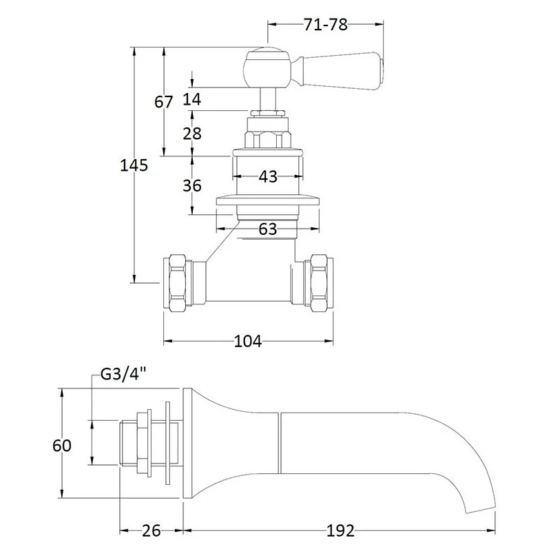 Bayswater White Wall Bath Filler With Lever & Hex Collar 4 Bayswater White Wall Bath Filler With Lever & Hex Collar - Image 2