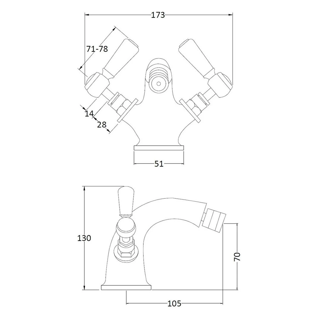 Bayswater Black Mono Bidet Mixer With Lever & Hex Collar 4 Bayswater Black Mono Bidet Mixer With Lever & Hex Collar - Image 2