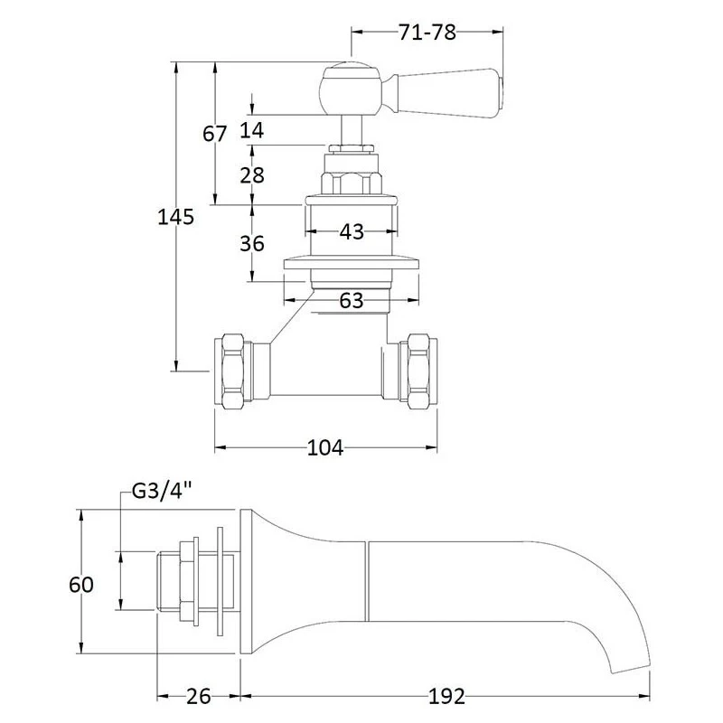 Bayswater Black Wall Bath Filler With Lever & Hex Collar 4 Bayswater Black Wall Bath Filler With Lever & Hex Collar - Image 2