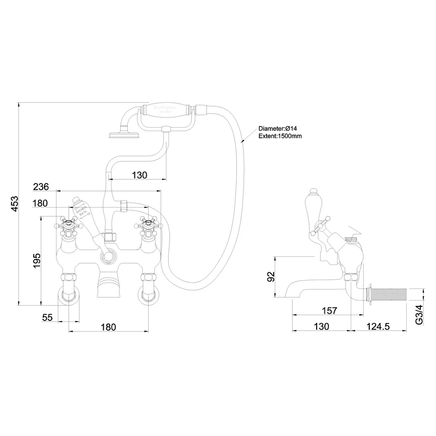 Burlington Birkenhead Angled Wall Mounted Bath Shower Mixer 4 Burlington Birkenhead Angled Wall Mounted Bath Shower Mixer - Image 2
