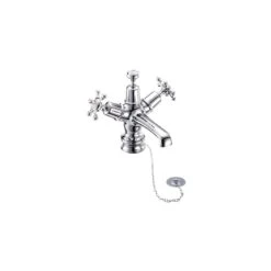 Burlington Birkenhead Regent Basin Mixer, Plug & Chain Waste, Chrome/White