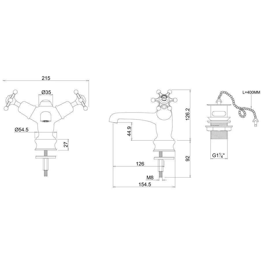 Burlington Birkenhead Regent Basin Mixer, Plug & Chain Waste, Chrome/White 4 Burlington Birkenhead Regent Basin Mixer, Plug & Chain Waste, Chrome/White - Image 2