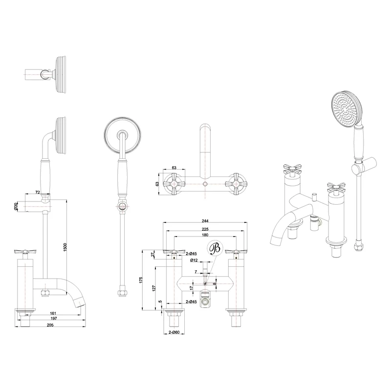 Burlington Riviera Floor Bath Shower Mixer With Handset 4 Burlington Riviera Floor Bath Shower Mixer With Handset - Image 2