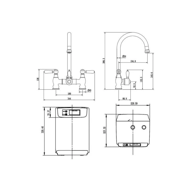Ellsi 3 In 1 Traditional Bridge Hot Water Kitchen Mixer Matt Black/White 4 Ellsi 3 In 1 Traditional Bridge Hot Water Kitchen Mixer Matt Black/White - Image 2