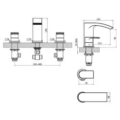 Essential Mantaro 3 Hole Bath Filler Chrome -Deals Bathroom Store essential et1403 2