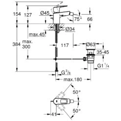 Grohe Bauloop EcoJoy Bidet Mixer With Pop Up Waste 23338 -Deals Bathroom Store grohe 23338001 4
