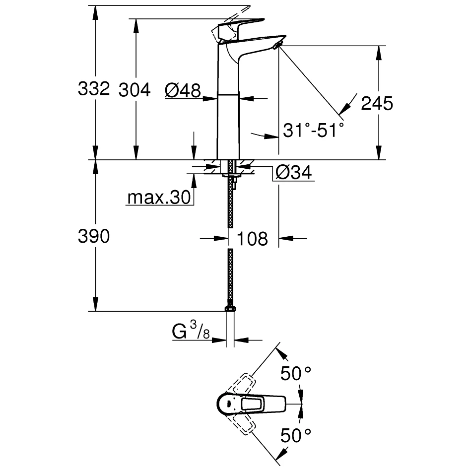 Grohe Bauloop XL-Size Smooth Body Basin Mixer Tap 23764 5 Grohe Bauloop XL-Size Smooth Body Basin Mixer Tap 23764 - Image 3