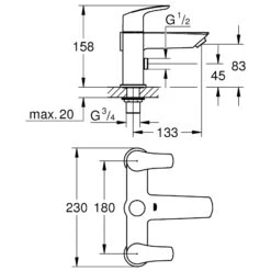 Grohe Eurosmart Two-Handled Bath/Shower Mixer 25105 -Deals Bathroom Store grohe 25105003 5