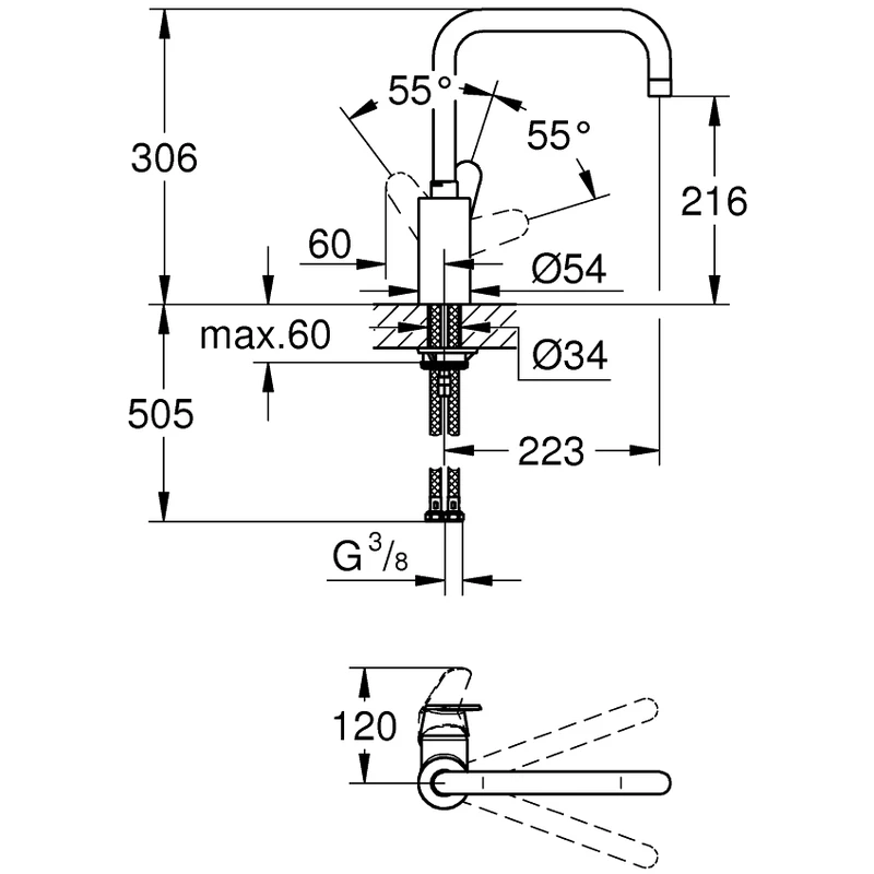 Grohe Eurodisc Cosmopolitan High Spout Sink Mixer Chrome 4 Grohe Eurodisc Cosmopolitan High Spout Sink Mixer Chrome - Image 2