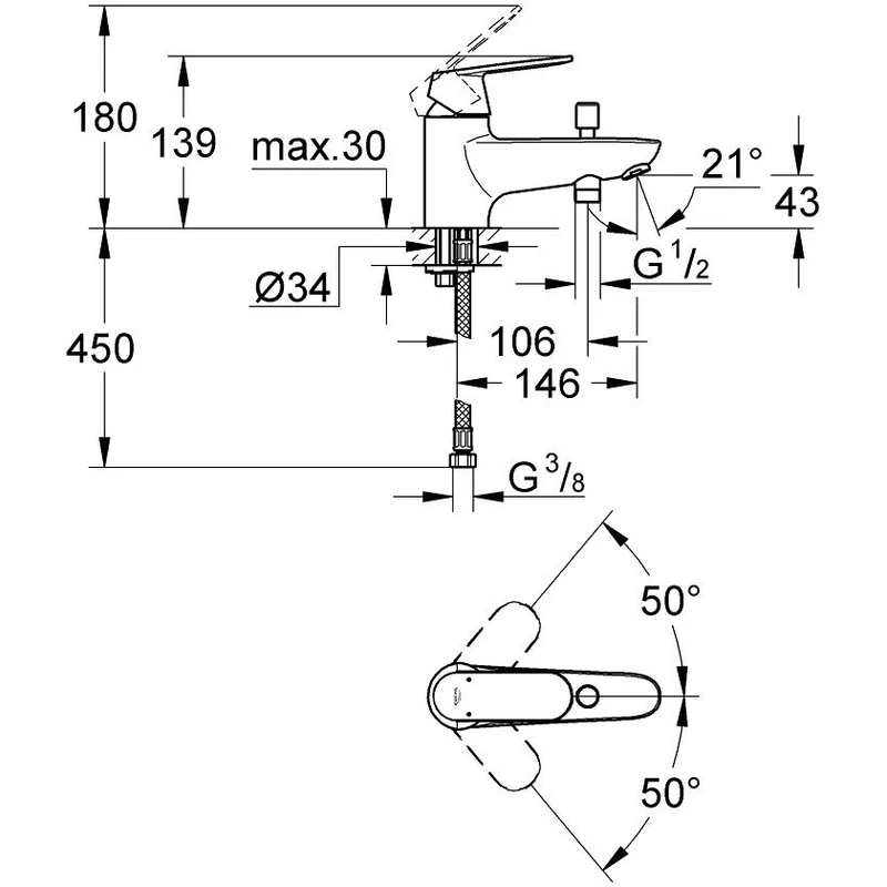 Grohe Eurosmart Cosmopolitan Bath/Shower Mixer 1/2″ 32836 4 Grohe Eurosmart Cosmopolitan Bath/Shower Mixer 1/2″ 32836 - Image 2