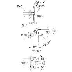 Grohe Eurosmart Wall Bath/Shower Mixer With Shower Set 33302 -Deals Bathroom Store grohe 33302003 3