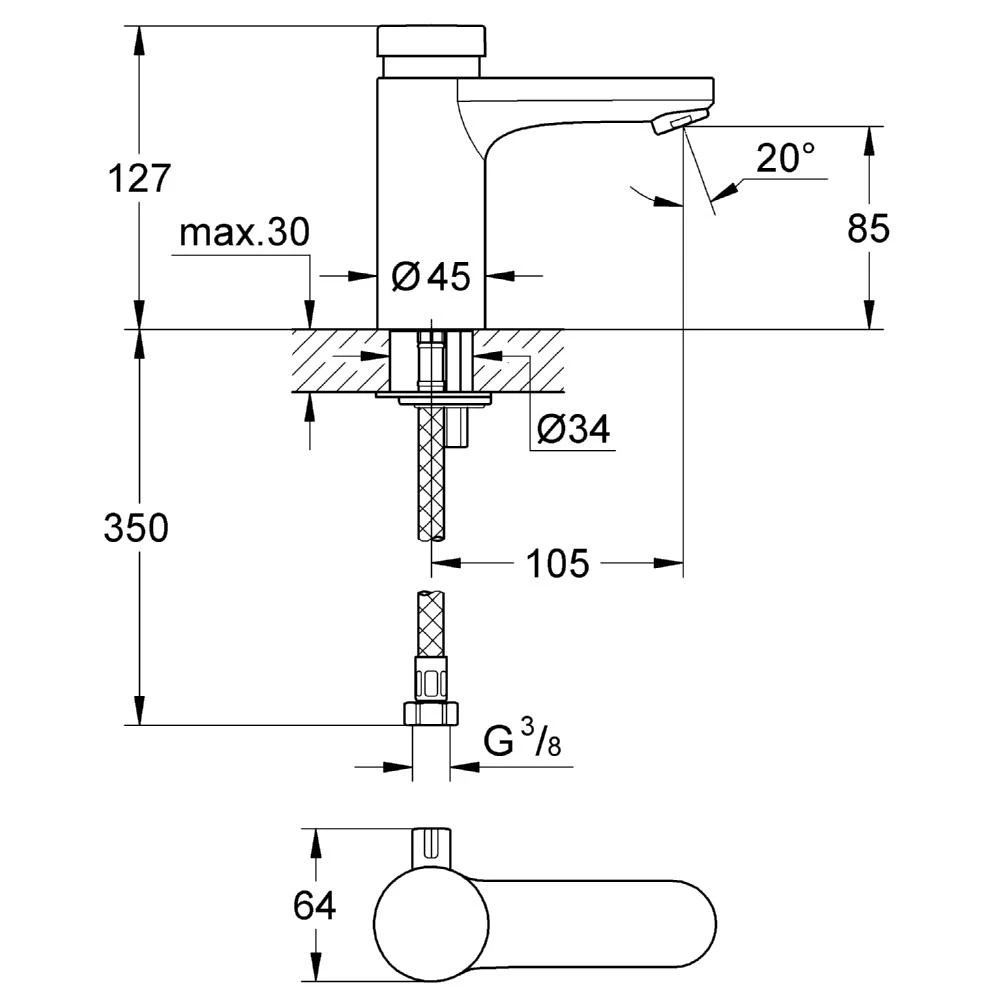 Grohe Eurosmart Cosmopolitan T Self-Closing Basin Mixer 36317 4 Grohe Eurosmart Cosmopolitan T Self-Closing Basin Mixer 36317 - Image 2