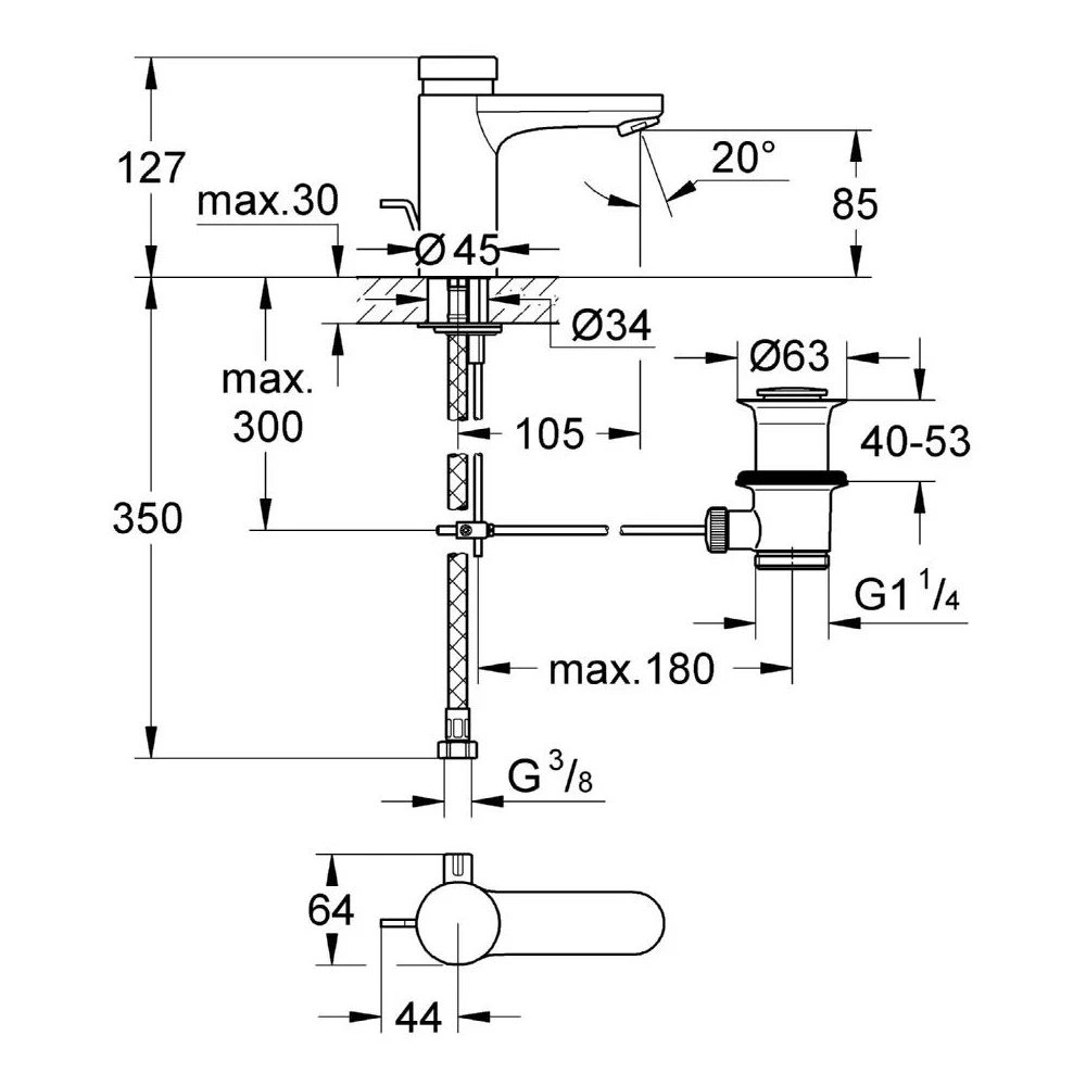 Grohe Eurosmart Cosmopolitan T Self-Closing Basin Mixer 36318 4 Grohe Eurosmart Cosmopolitan T Self-Closing Basin Mixer 36318 - Image 2