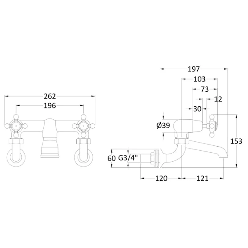 Hudson Reed Topaz Crosshead Dome Wall Bath Filler Tap Chrome/White 4 Hudson Reed Topaz Crosshead Dome Wall Bath Filler Tap Chrome/White - Image 2
