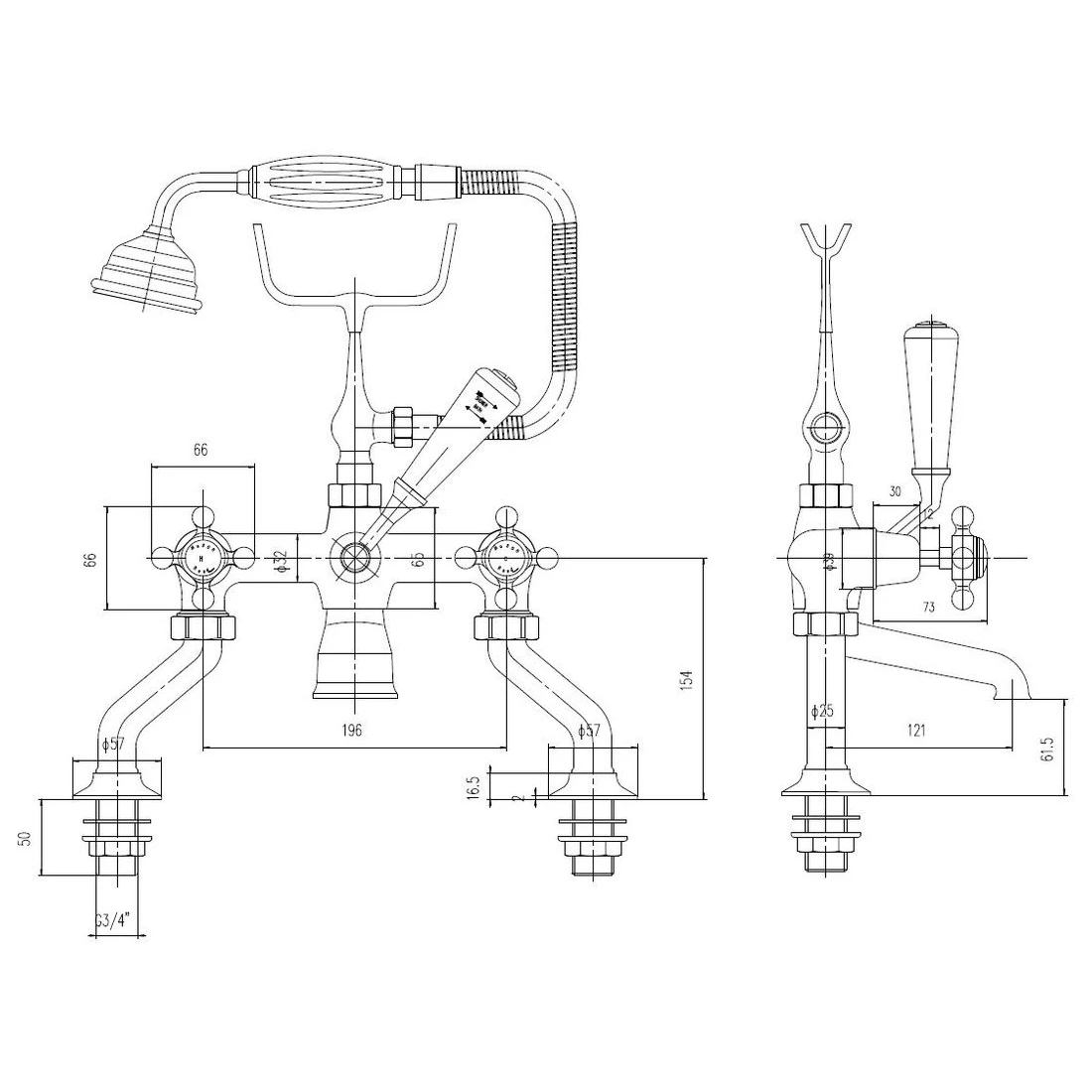 Hudson Reed White Topaz Crosshead Bath Shower Mixer Dome 4 Hudson Reed White Topaz Crosshead Bath Shower Mixer Dome - Image 2