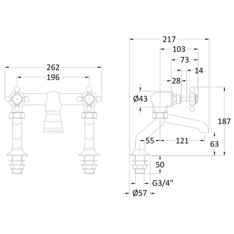 Hudson Reed Topaz Crosshead Hex Bath Filler Tap Chrome/Black 4 Hudson Reed Topaz Crosshead Hex Bath Filler Tap Chrome/Black - Image 2