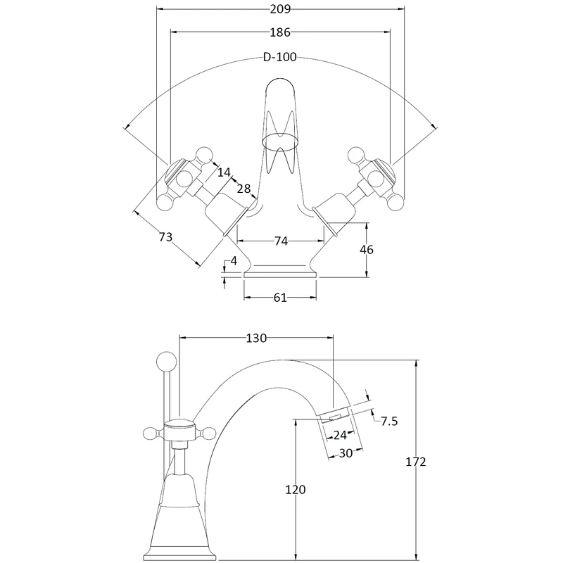 Hudson Reed Black Topaz Crosshead Mono Basin Mixer Dome 4 Hudson Reed Black Topaz Crosshead Mono Basin Mixer Dome - Image 2