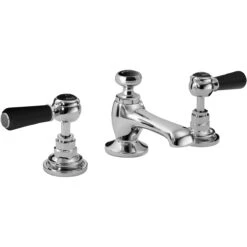 Hudson Reed Black Topaz Lever 3 Hole Basin Mixer Hexagonal