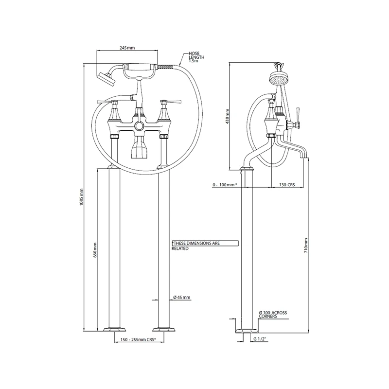 Perrin & Rowe Floor Bath Shower Mixer, Lever 4 Perrin & Rowe Floor Bath Shower Mixer, Lever - Image 2