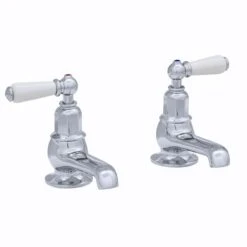 Perrin & Rowe Pair Of Bath Pillar Taps With Lever Handles Gold