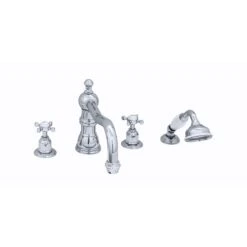 Perrin & Rowe 4 Hole Crosshead Bath Mixer Country Spout Pewter