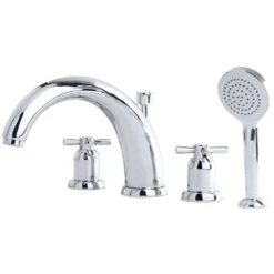 Perrin & Rowe 10″ 4 Hole Bath Set With Crosshead Handles Nickel