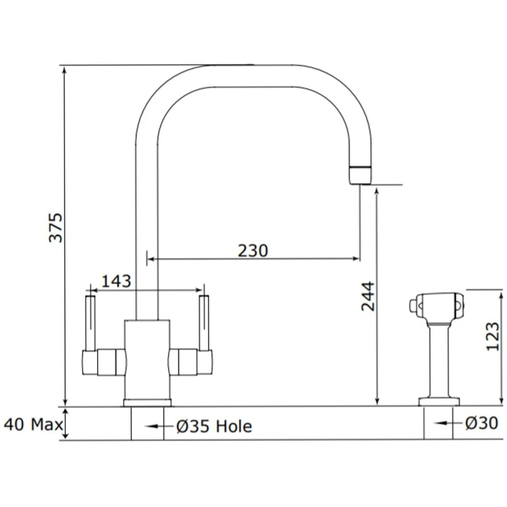 Perrin & Rowe Rubiq U Spout Sink Mixer Tap With Rinse Pewter 4 Perrin & Rowe Rubiq U Spout Sink Mixer Tap With Rinse Pewter - Image 2
