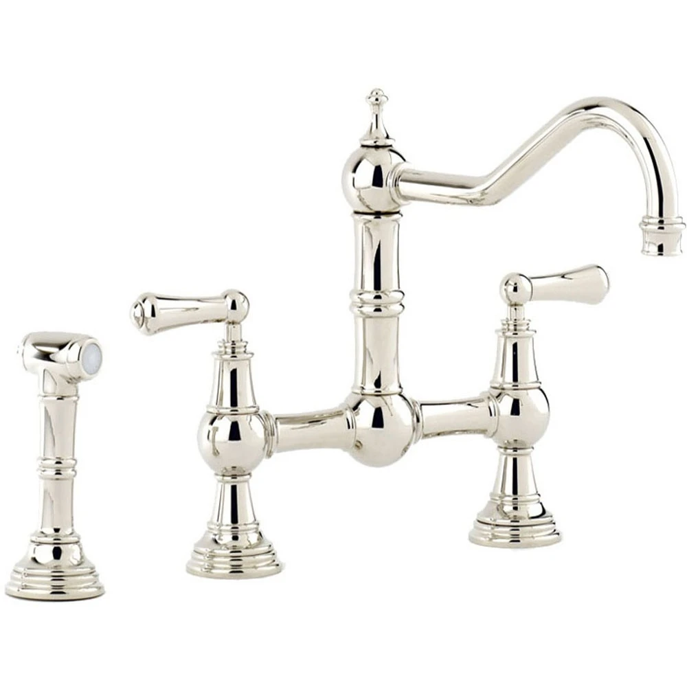 Perrin & Rowe Provence Lever Bridge Sink Mixer & Rinse Nickel 3 Perrin & Rowe Provence Lever Bridge Sink Mixer & Rinse Nickel