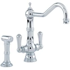 Perrin & Rowe Picardie Twin Lever Sink Mixer Tap & Rinse Chrome