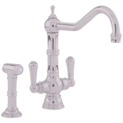 Perrin & Rowe Picardie Twin Lever Sink Mixer Tap & Rinse Pewter