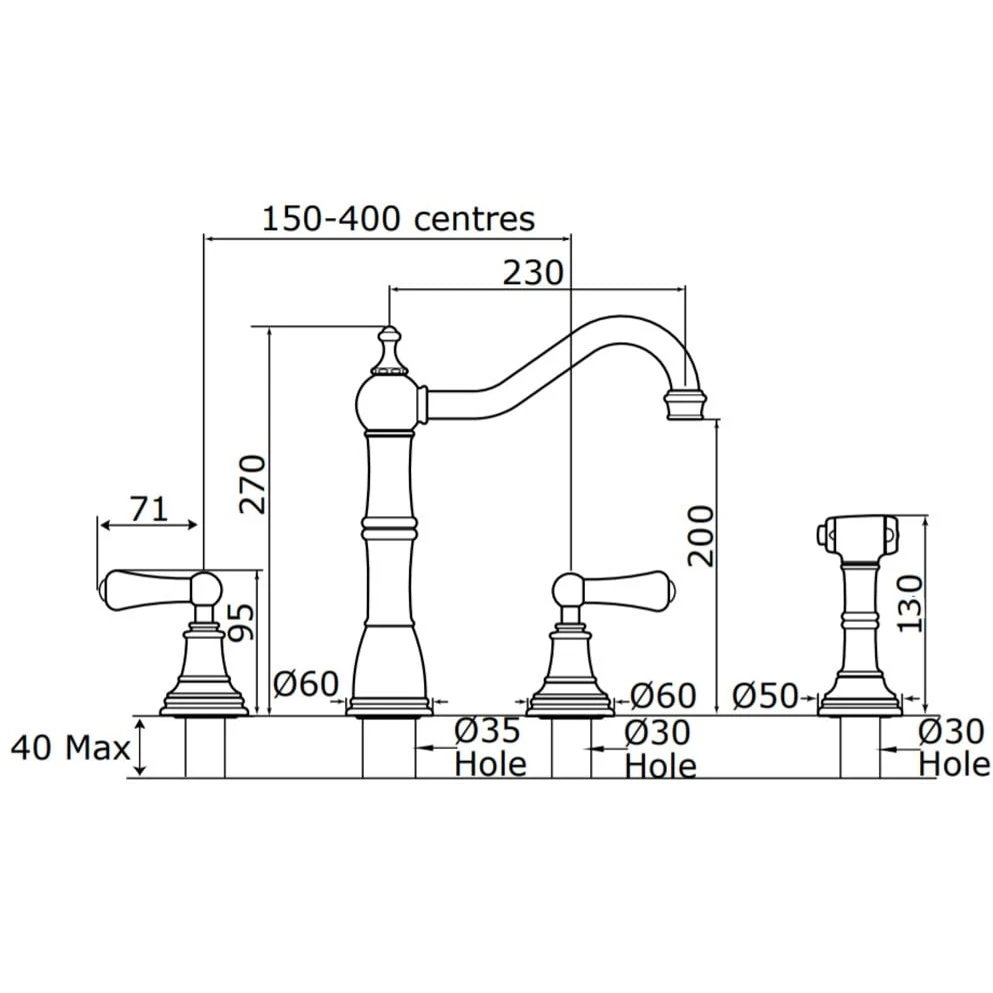 Perrin & Rowe Alsace 3 Hole Kitchen Sink Mixer & Rinse Pewter 4 Perrin & Rowe Alsace 3 Hole Kitchen Sink Mixer & Rinse Pewter - Image 2