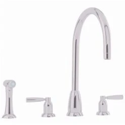 Perrin & Rowe Callisto 3 Hole C Spout Sink Mixer & Spray Pewter