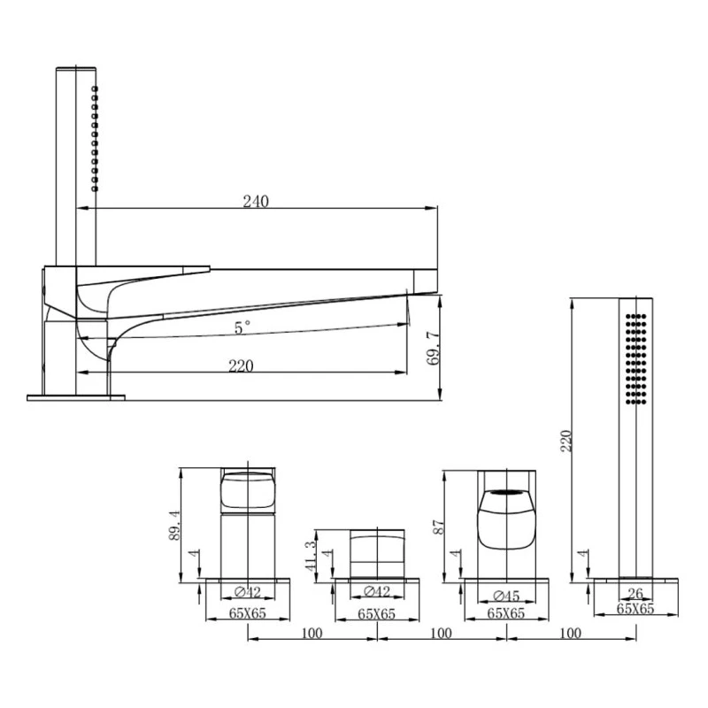 RAK Ischia 4 Hole Bath Shower Mixer Brushed Gold 4 RAK Ischia 4 Hole Bath Shower Mixer Brushed Gold - Image 2