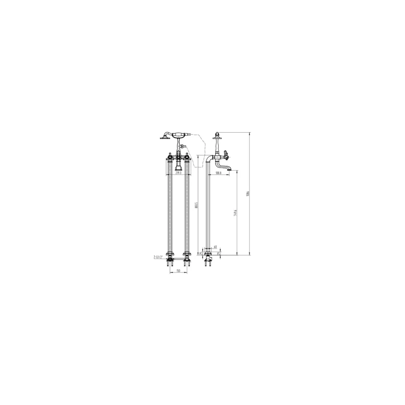 RAK Washington Freestanding Bath Shower Mixer 4 RAK Washington Freestanding Bath Shower Mixer - Image 2