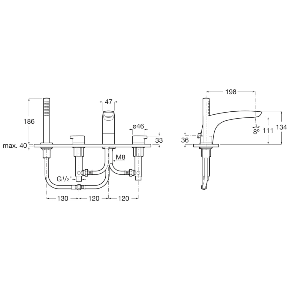 Roca Insignia 4 Hole Bath Shower Mixer 4 Roca Insignia 4 Hole Bath Shower Mixer - Image 2
